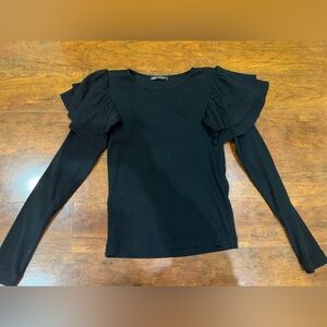 3/$21 Zara Elegant Black Ruffle Sleeve Top